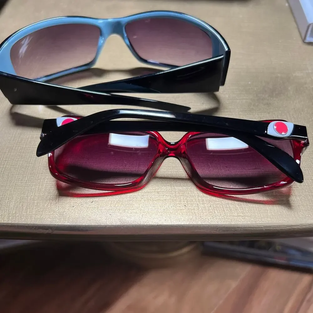 Lot of 2 Fashion Sunglasses Oversized Oval Frames Maroon Brown Women’s Eyewear